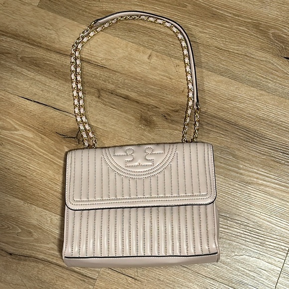 Tory Burch Stud Fleming Convertible 2 way purse bag pale pink w gold - Picture 2 of 15